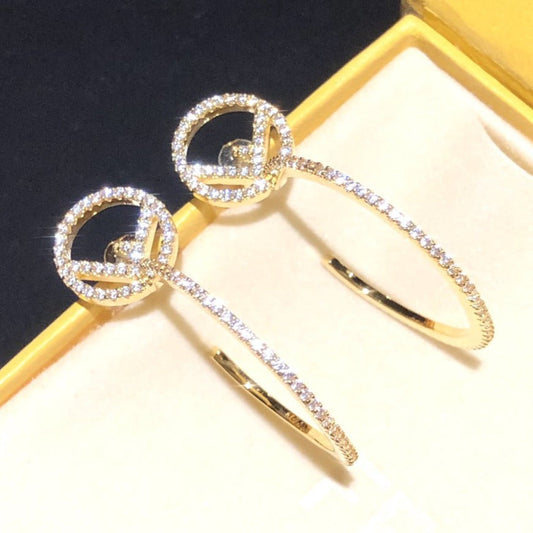 Luxury FendiF STUD EARRINGS GOLD FULL DIAMOND