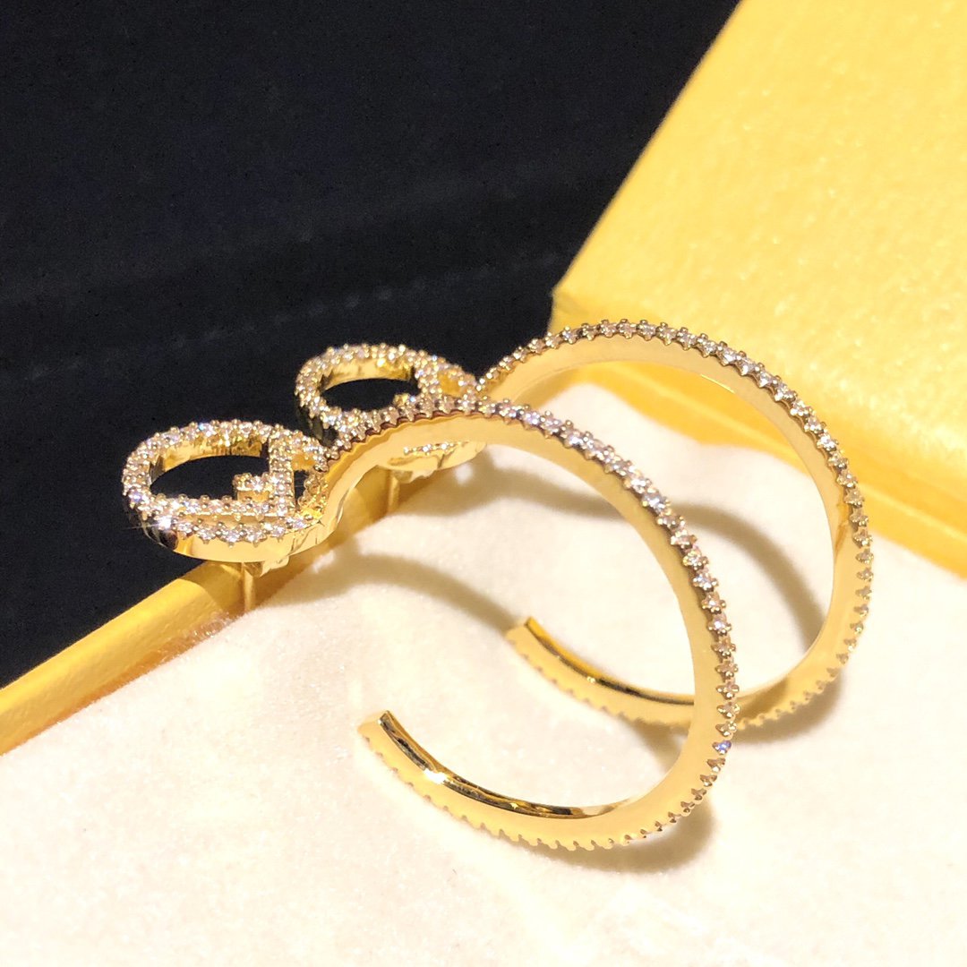 Luxury FendiF STUD EARRINGS GOLD FULL DIAMOND