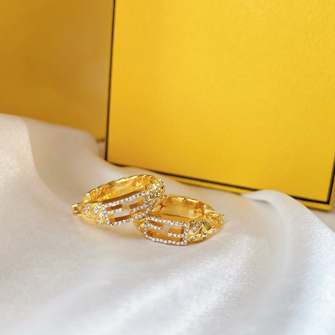 Luxury FendiBAGUETTE SMALL EARRINGS GOLD DIAMOND