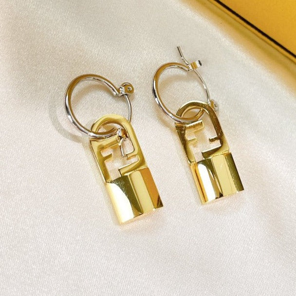 Luxury FendiFF BUCKLE SILVER GOLD EARRINGS