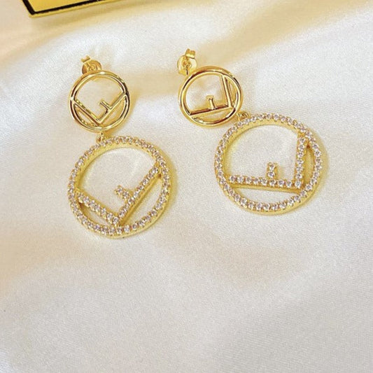Luxury FendiDOUBLE F GOLD DIAMOND EARRINGS