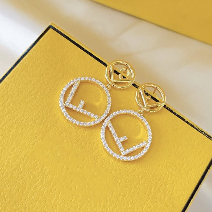 Luxury FendiDOUBLE F GOLD DIAMOND EARRINGS