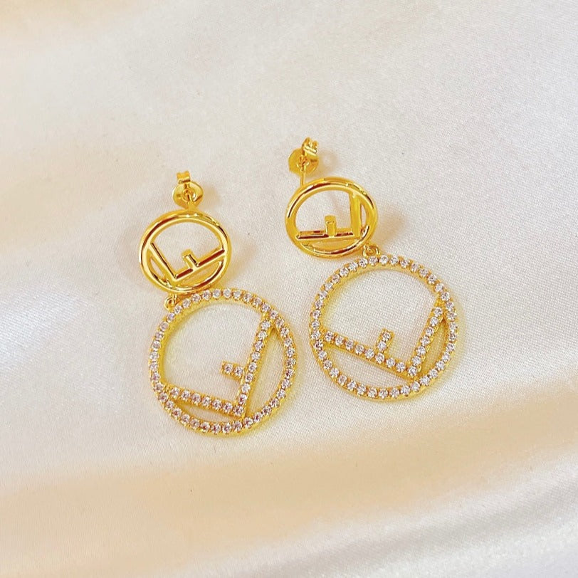 Luxury FendiDOUBLE F GOLD DIAMOND EARRINGS
