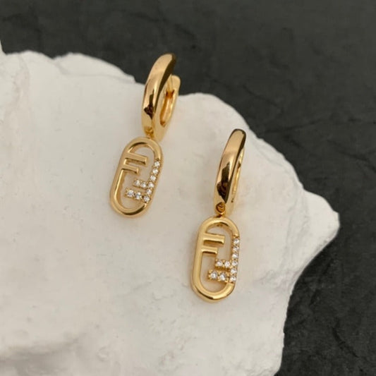Luxury FendiFF HOOP O'LOCK GOLD DIAMOND EARRINGS
