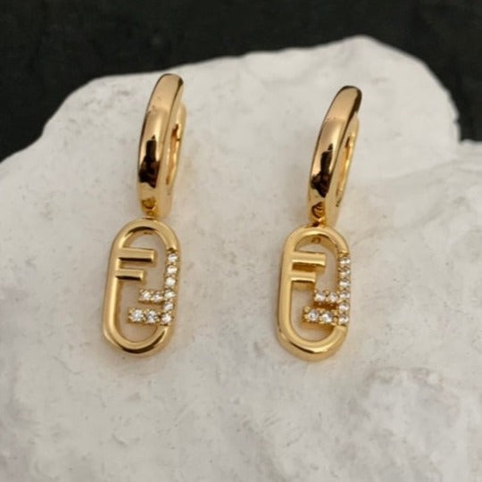 Luxury FendiFF HOOP O'LOCK GOLD DIAMOND EARRINGS
