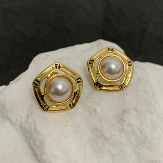 Luxury FendiFF PEARL GOLD EARRINGS