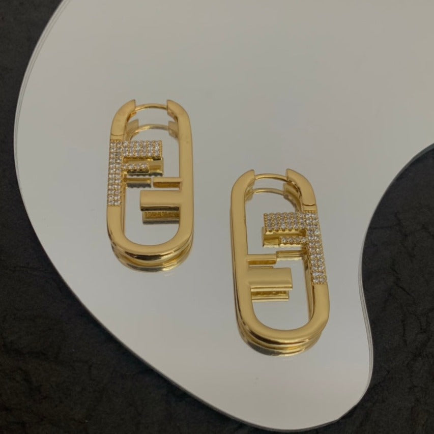 Luxury FendiF O'LOCK GOLD DIAMOND EARRINGS
