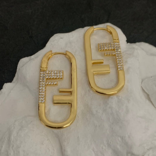 Luxury FendiF O'LOCK GOLD DIAMOND EARRINGS