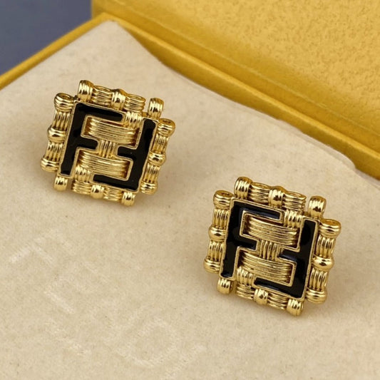 Luxury FendiFF BLACK GOLD EARRINGS