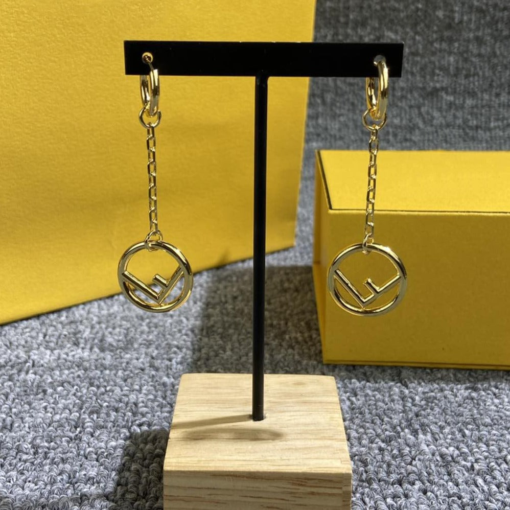Luxury FendiF DROP GOLD EARRINGS