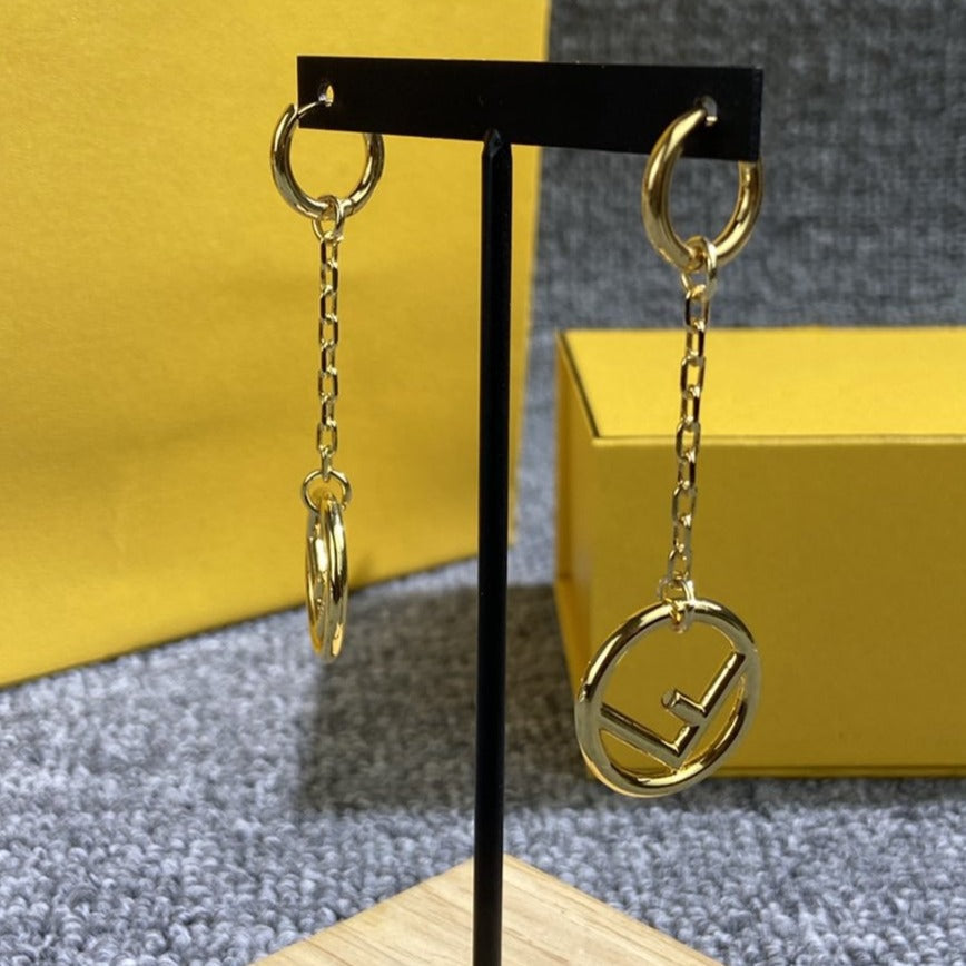 Luxury FendiF DROP GOLD EARRINGS