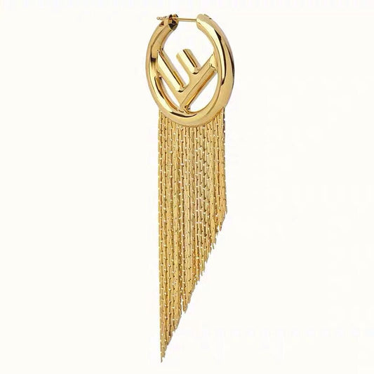 Luxury FendiF LOGO TASSELS GOLD EARRINGS