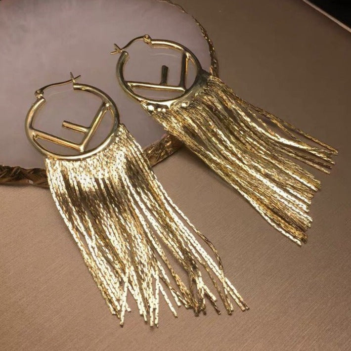 Luxury FendiF LOGO TASSELS GOLD EARRINGS