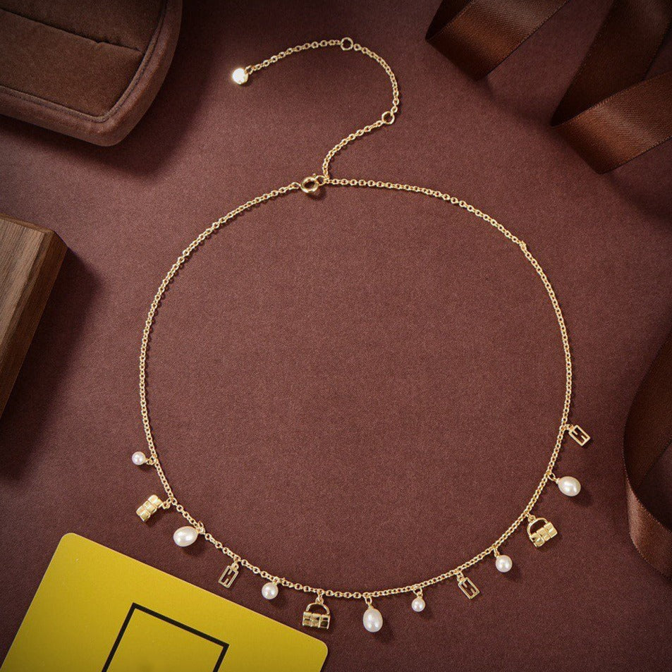 Luxury FendiFF BUCKLED PEARL GOLD NECKLACE