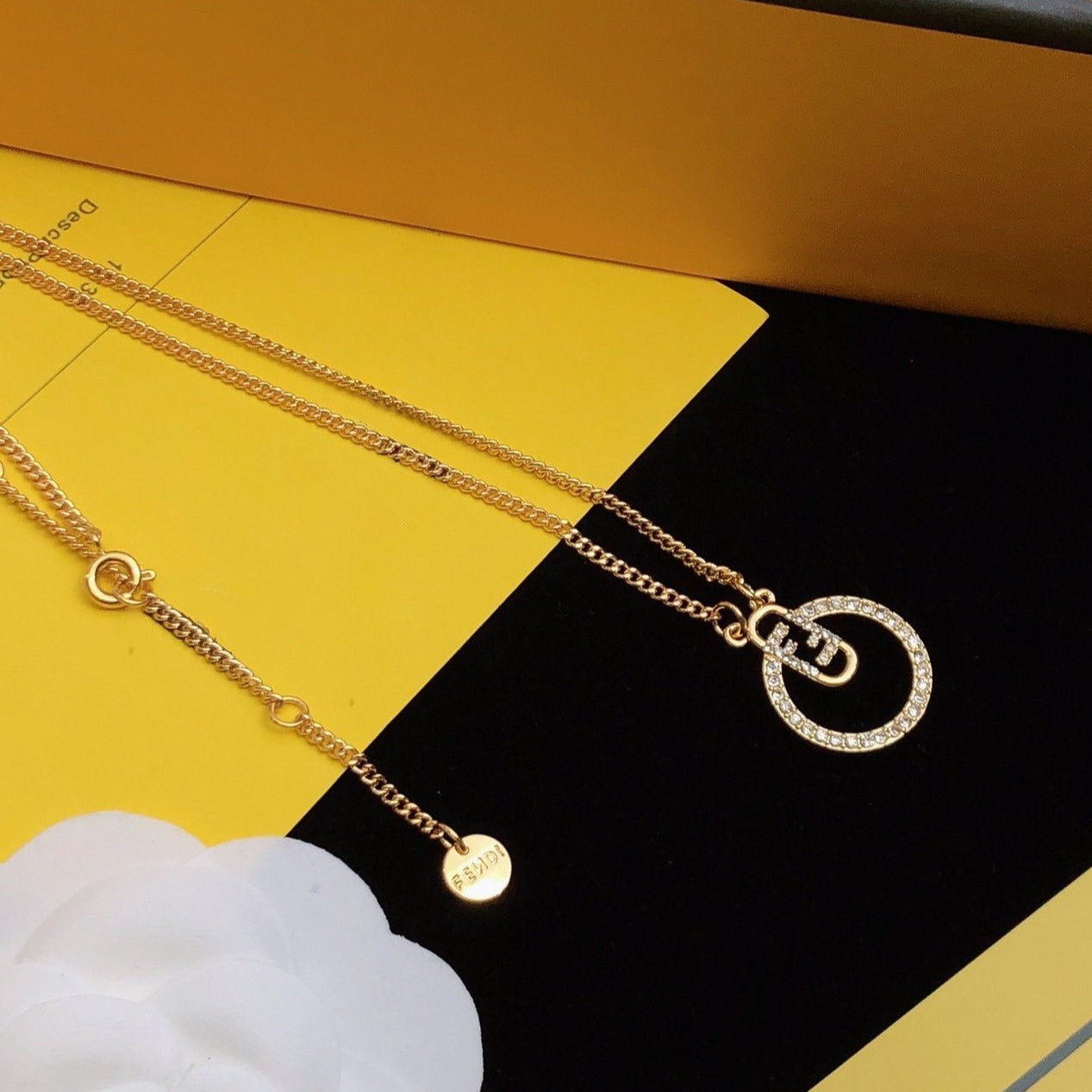 Luxury FendiF LOGO GOLD DIAMOND NECKLACE