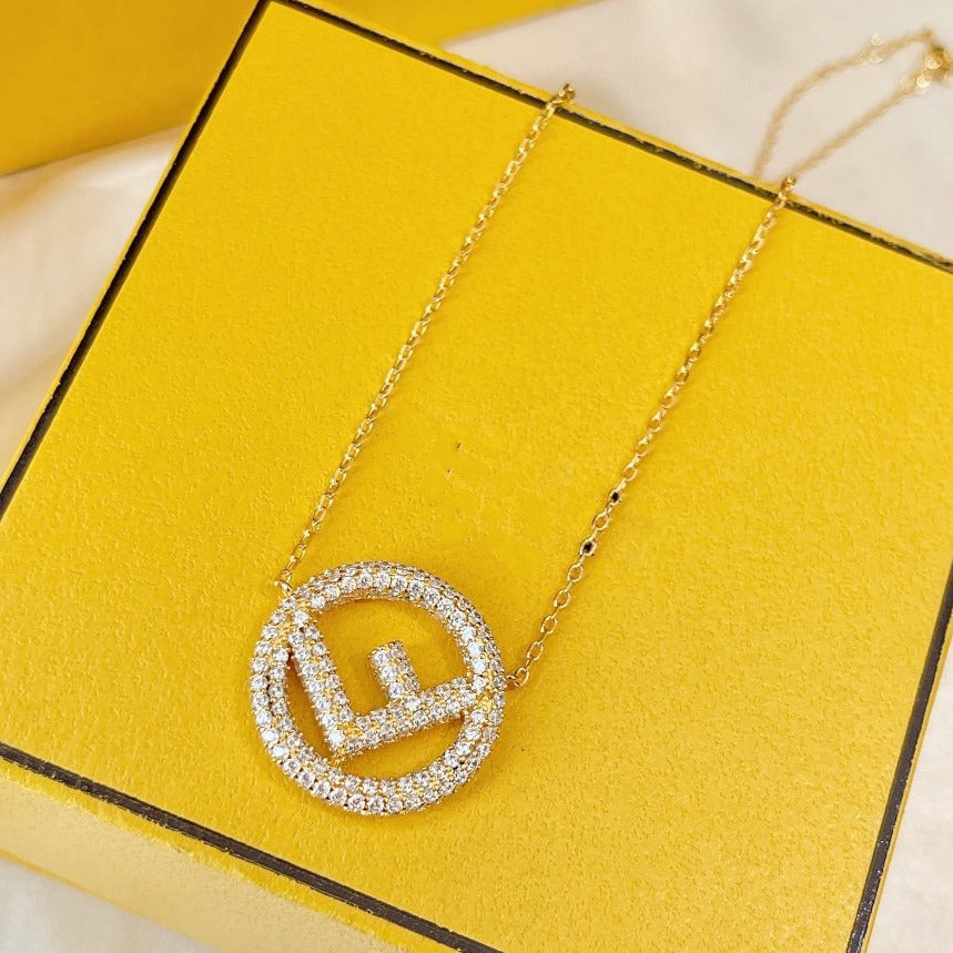 Luxury FendiF LOGO NECKLACE GOLD FULL DIAMOND