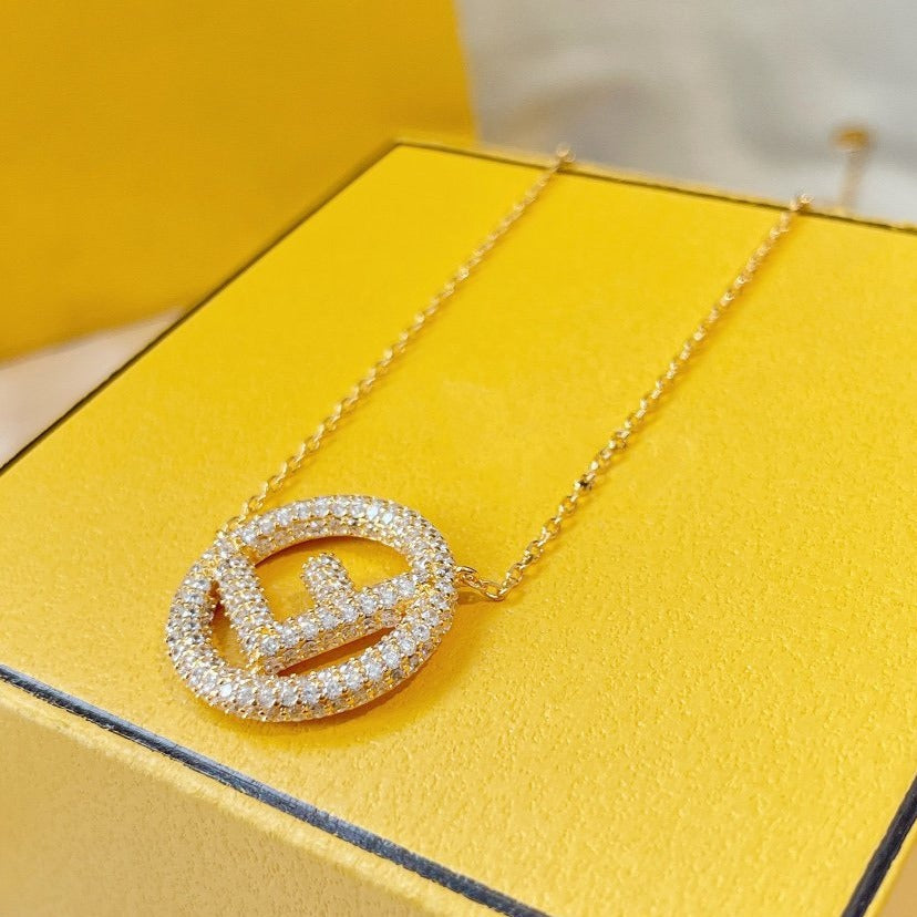 Luxury FendiF LOGO NECKLACE GOLD FULL DIAMOND