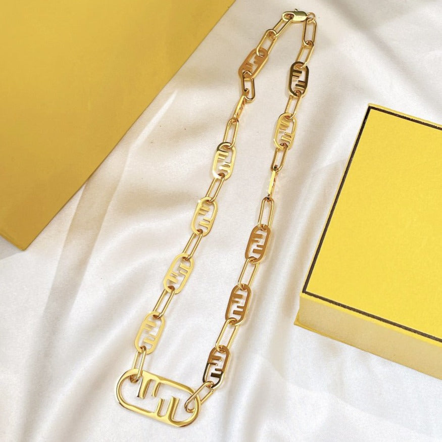 Luxury FendiFF LOGO MOTIF GOLD NECKLACE