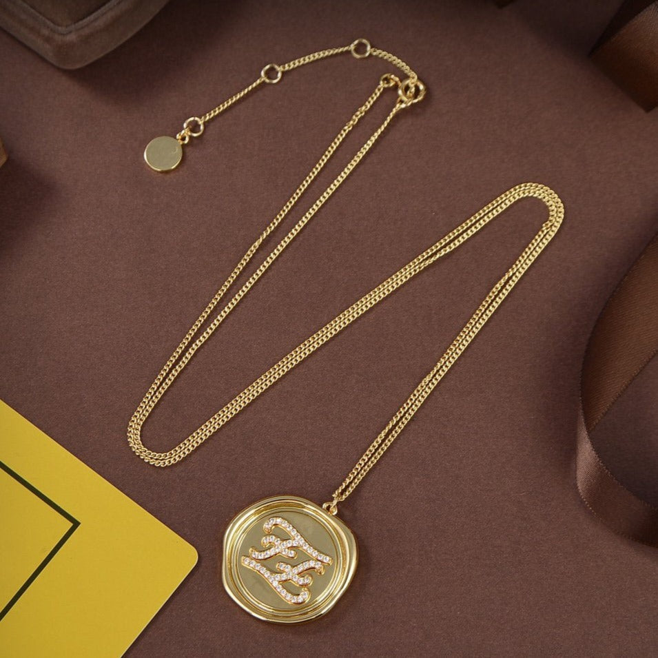 Luxury FendiFF NECKLACE GOLD DIAMOND