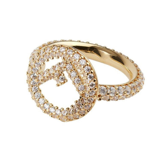 Luxury FendiF LOGO GOLD FULL DIAMOND RING
