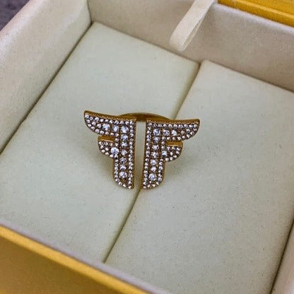 Luxury FendiFF LOGO GOLD DIAMOND RING
