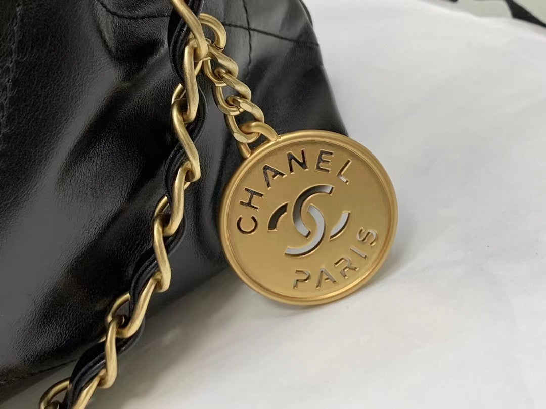 Luxury Chanel HOBO BAG 22 BLACK LAMBSKIN GOLD HARDWARE