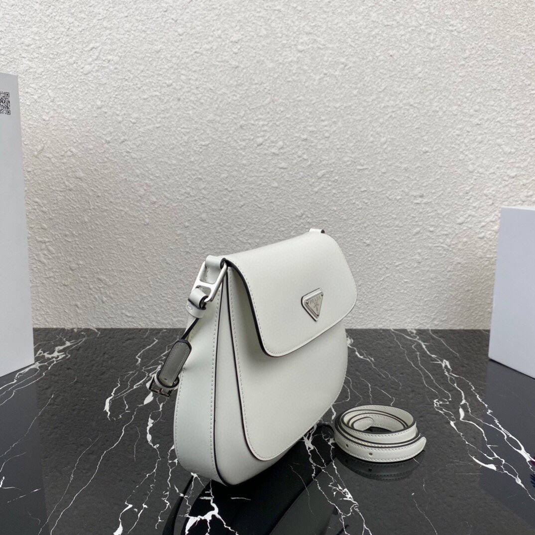 Luxury PradaCLEO 24 WHITE BLACK BRUSHED LEATHER SHOULDER BAG