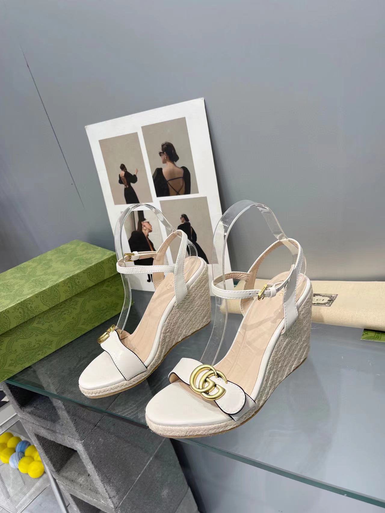 Luxury Gucci gg marmont sandal 140mm espadrilles white leather