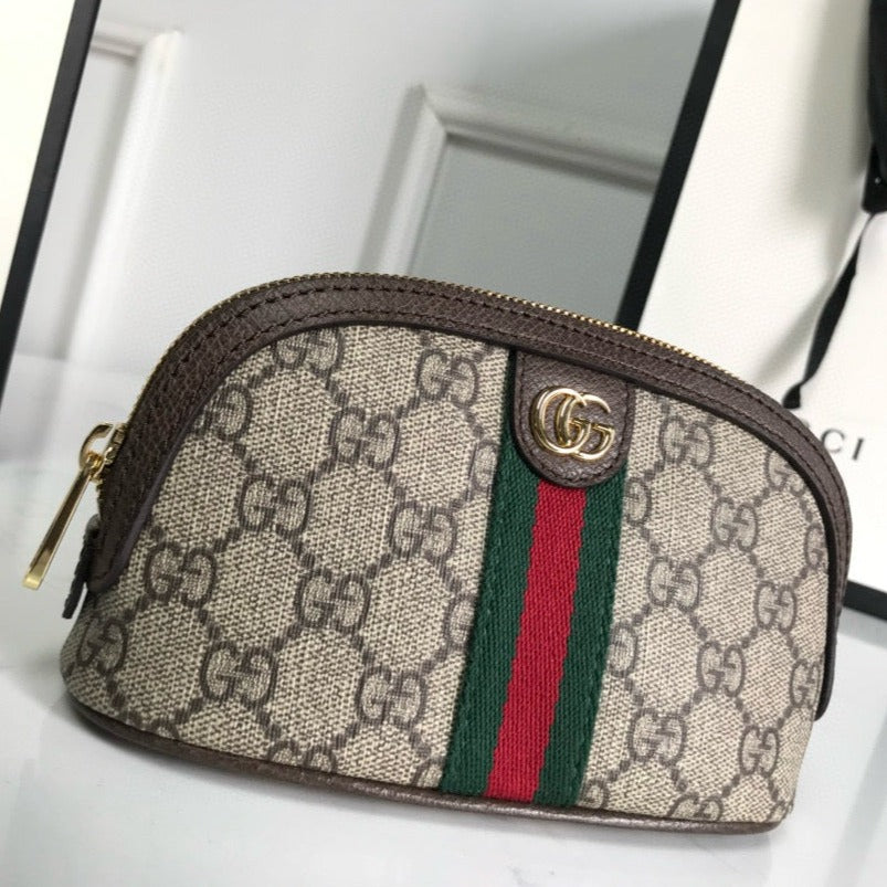 Luxury Gucci ophidia small 17cm comestic pouch beige monogram canvas