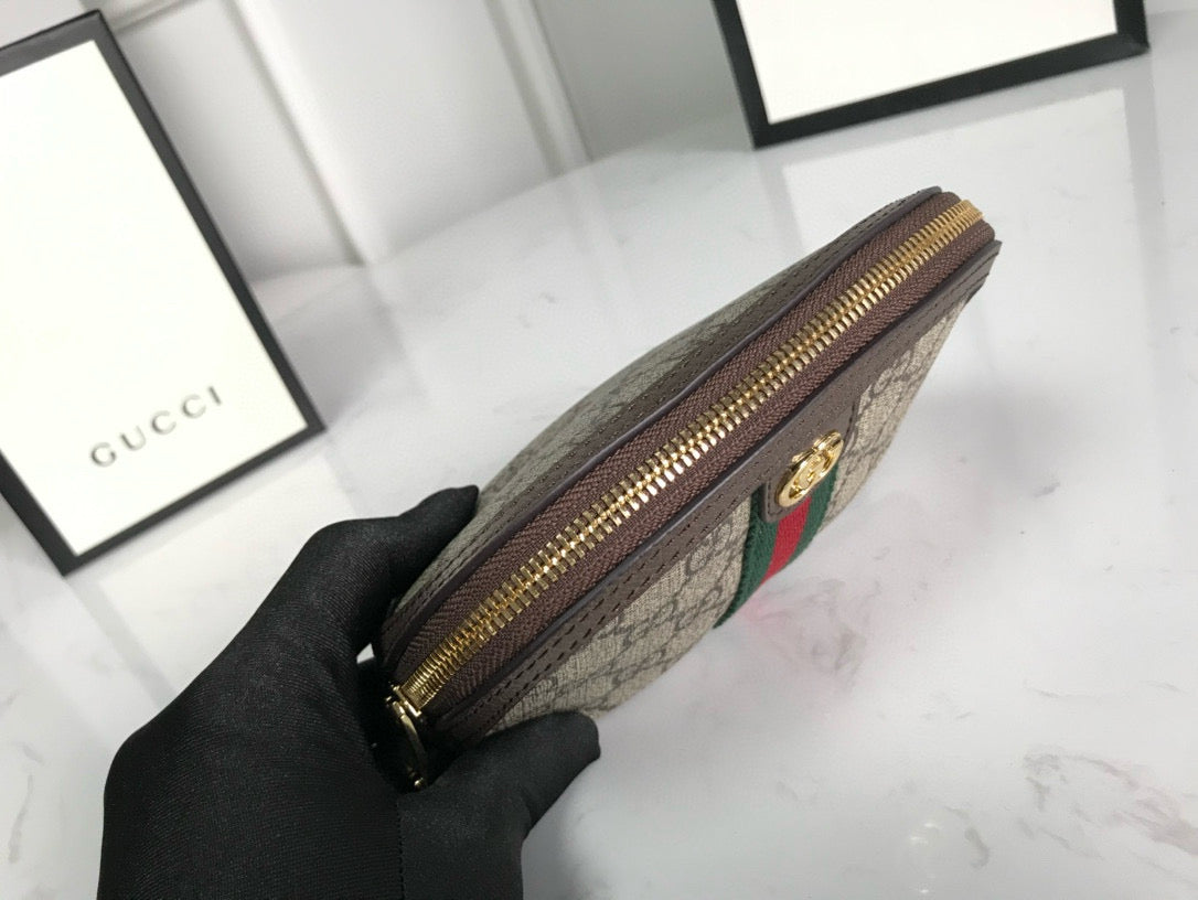 Luxury Gucci ophidia small 17cm comestic pouch beige monogram canvas