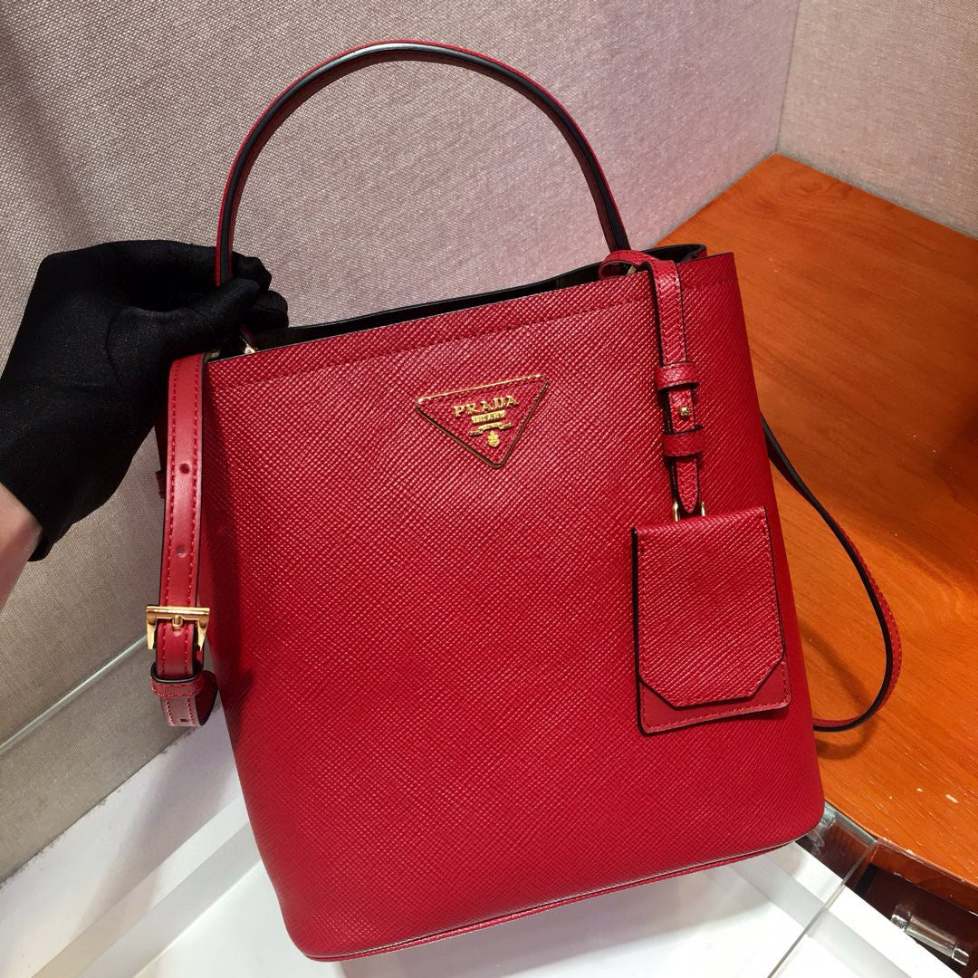 Luxury Pradamedium panier bag 22cm red calfskin