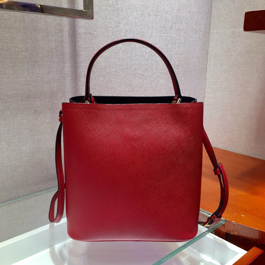 Luxury Pradamedium panier bag 22cm red calfskin