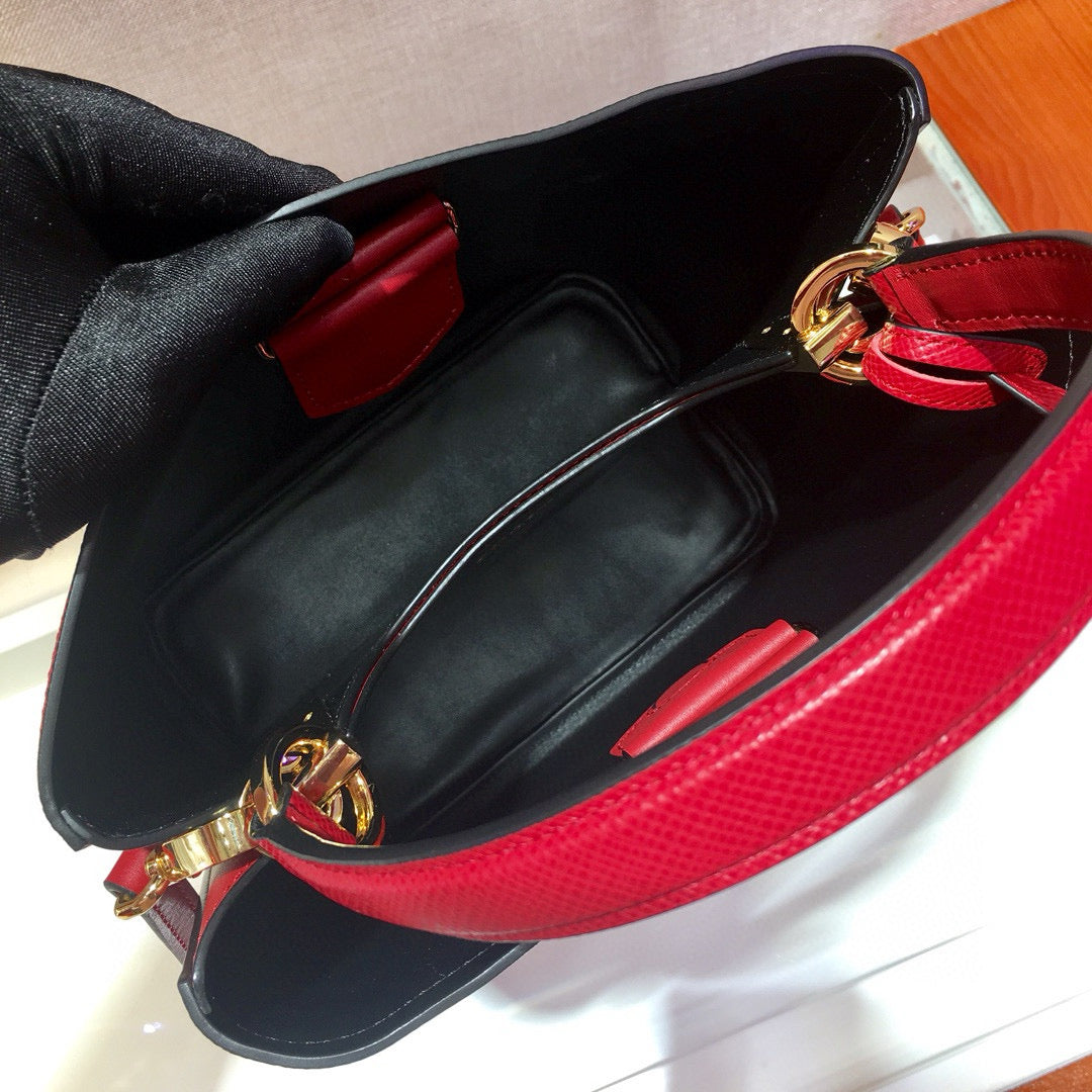 Luxury Pradamedium panier bag 22cm red calfskin