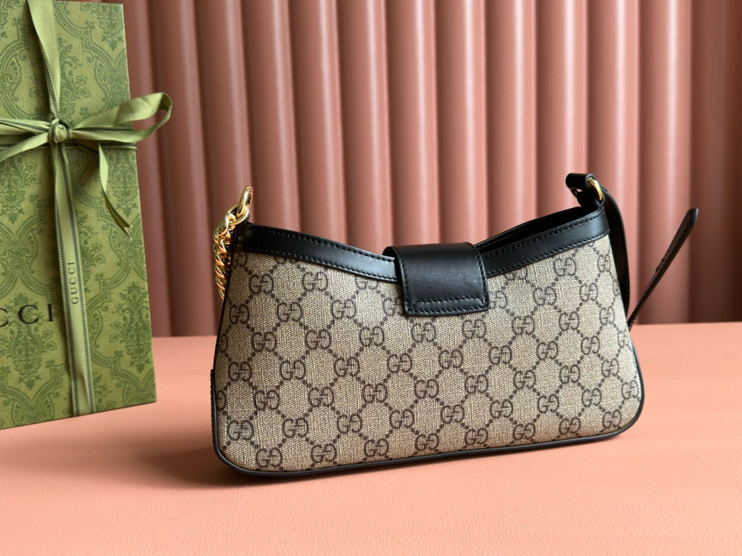Luxury Gucci GG PADLOCK SMALL 24 BEIGE CANVAS BLACK CALFSKIN