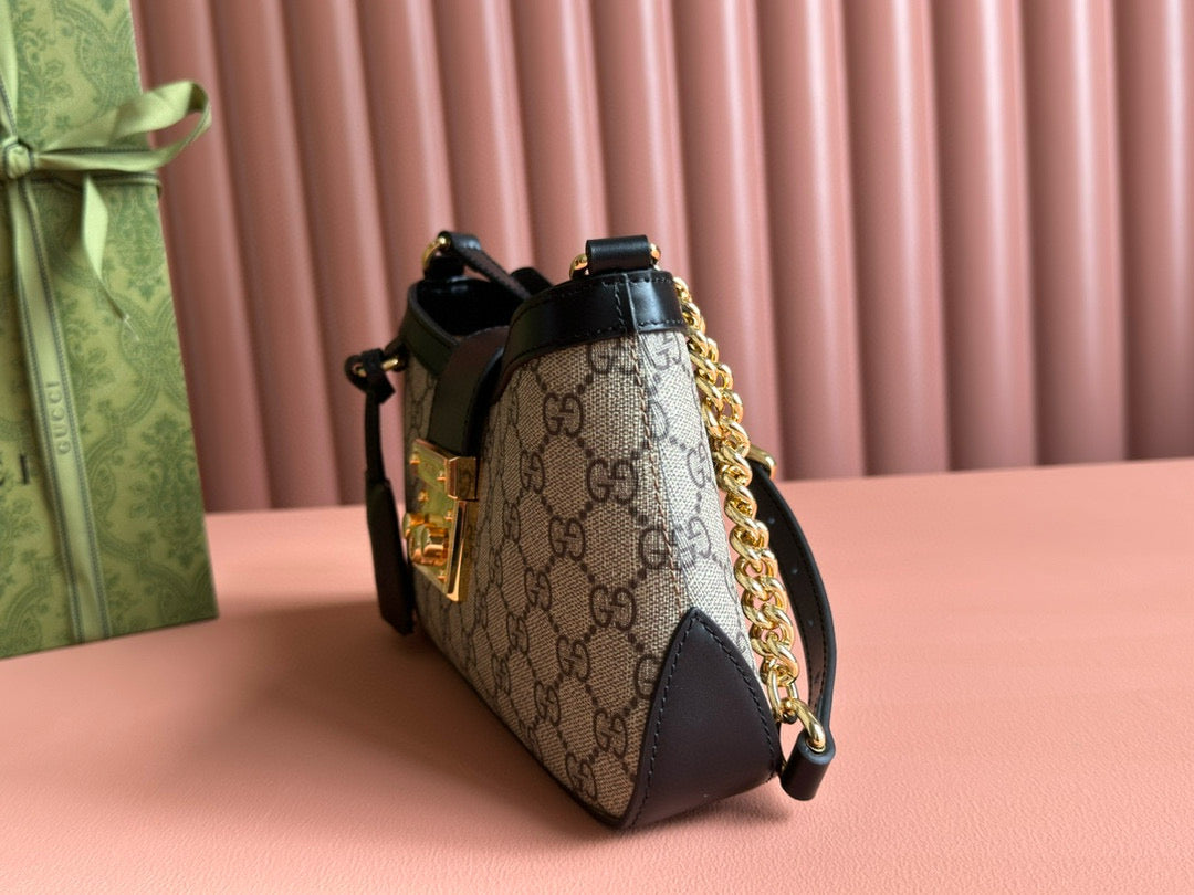 Luxury Gucci GG PADLOCK SMALL 24 BEIGE CANVAS BLACK CALFSKIN