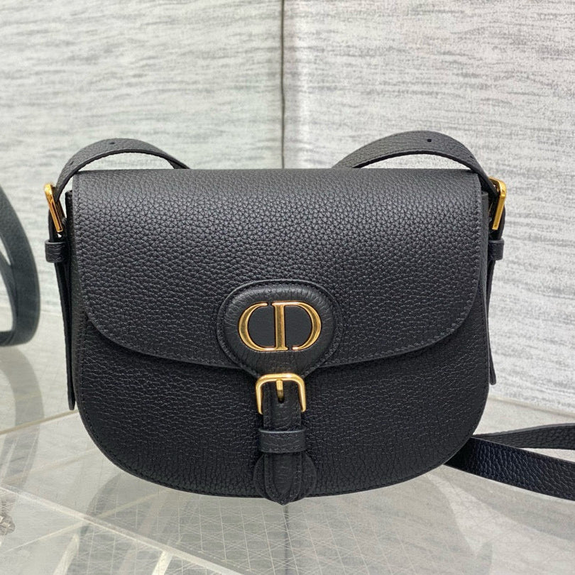 Luxury Dior25 MEDIUM BOBBY 22CM BLACK GRAINED CALFSKIN GOLD HARDWARE