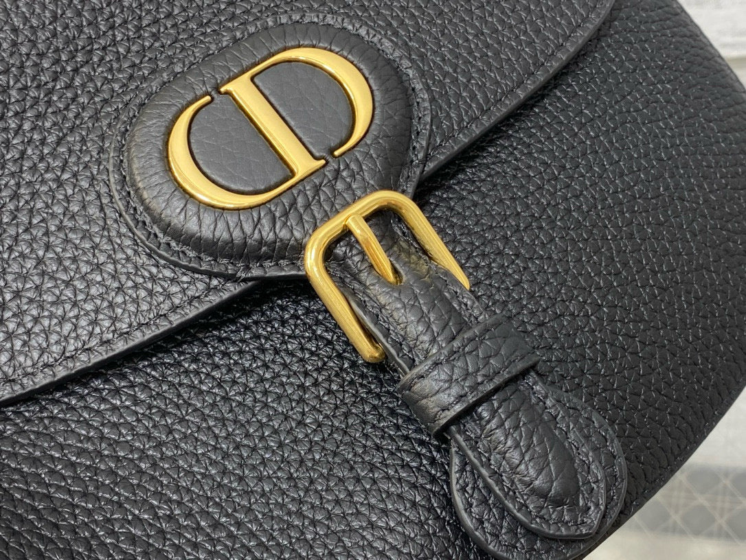 Luxury Dior25 MEDIUM BOBBY 22CM BLACK GRAINED CALFSKIN GOLD HARDWARE