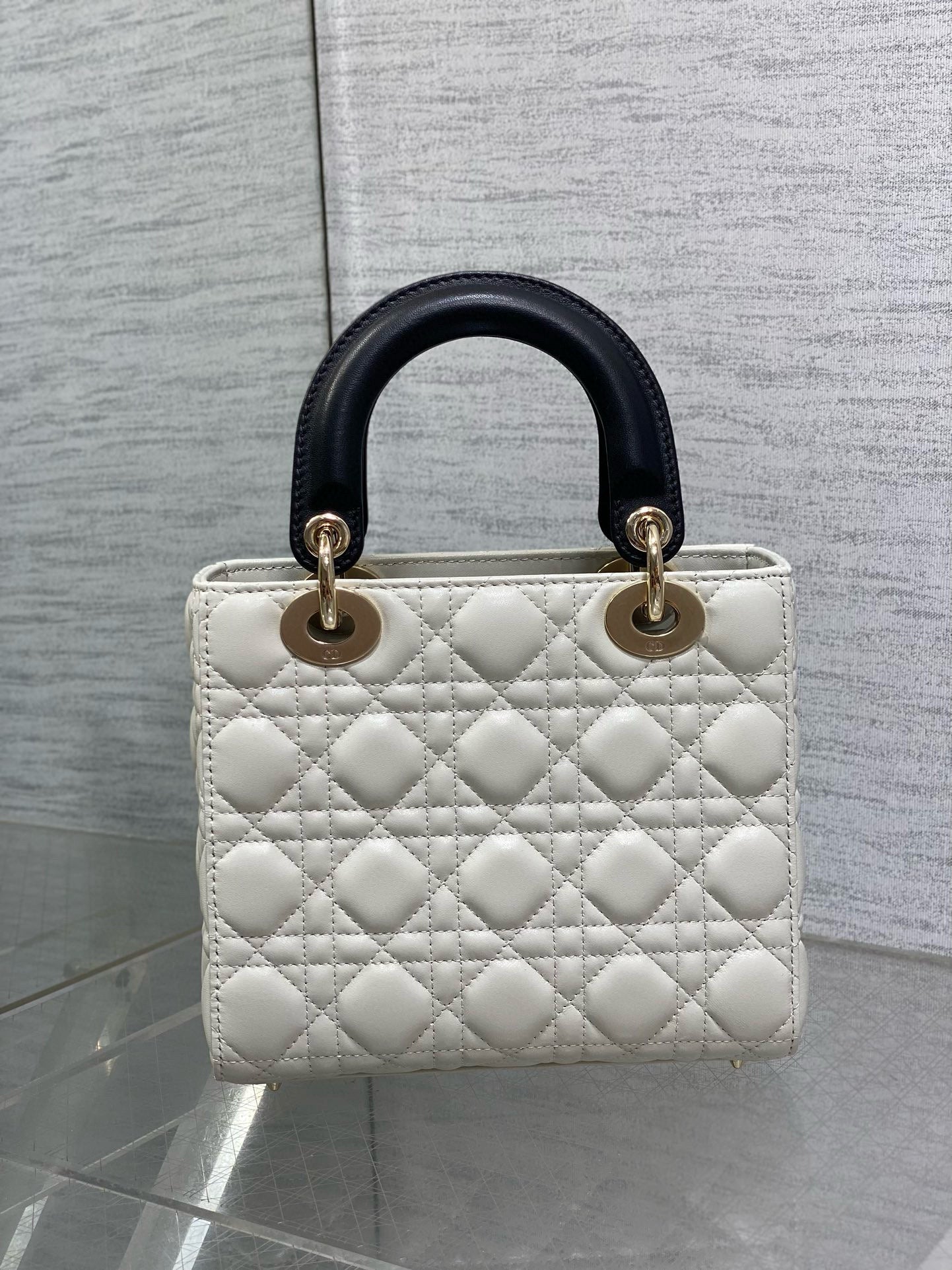 Luxury DiorLady  Luxury Dior20cm White Black  Gold Chain Lambskin