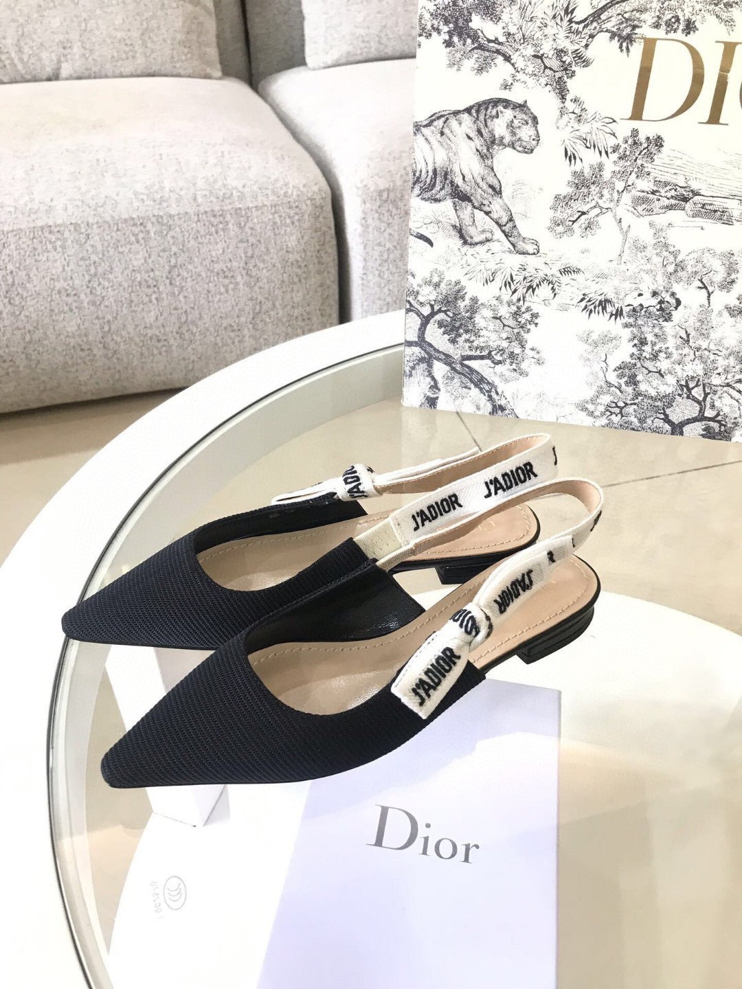 Luxury DiorSlingback Pump Black Technical Fabric Beige Calfskin