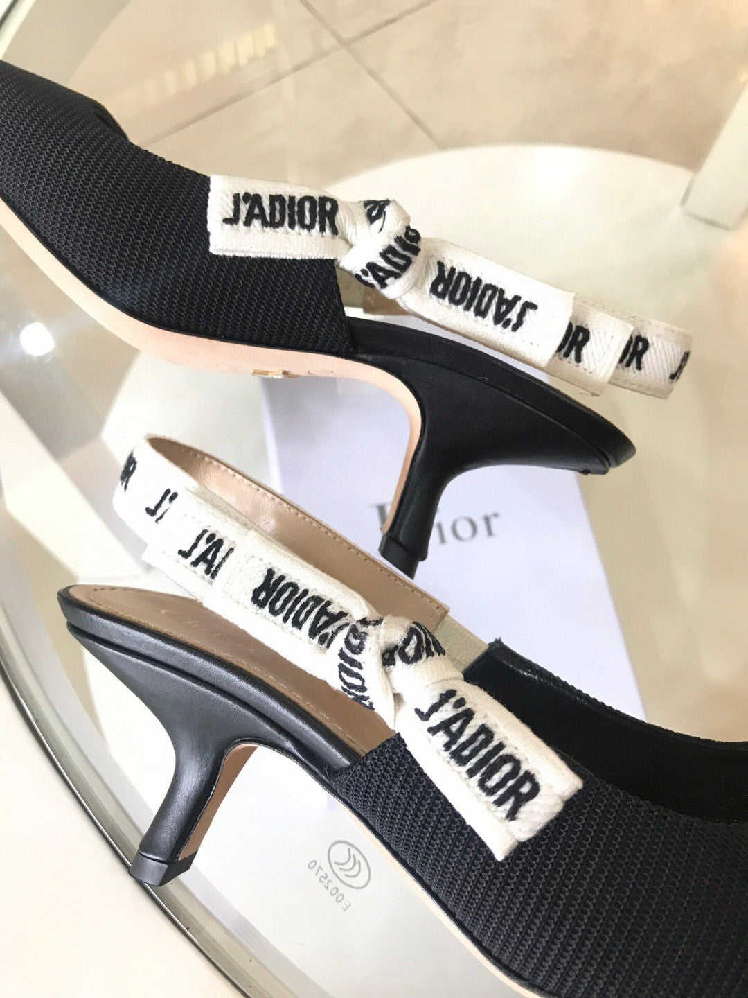 Luxury DiorSlingback Pump Black Technical Fabric Beige Calfskin