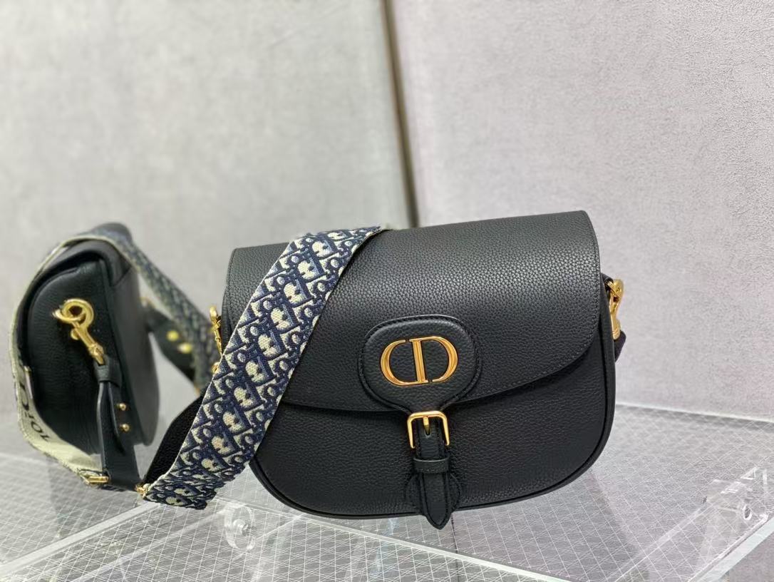 Luxury DiorBobby Bag Black Pebbled Leather Gold Hardware