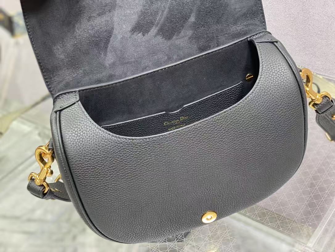 Luxury DiorBobby Bag Black Pebbled Leather Gold Hardware