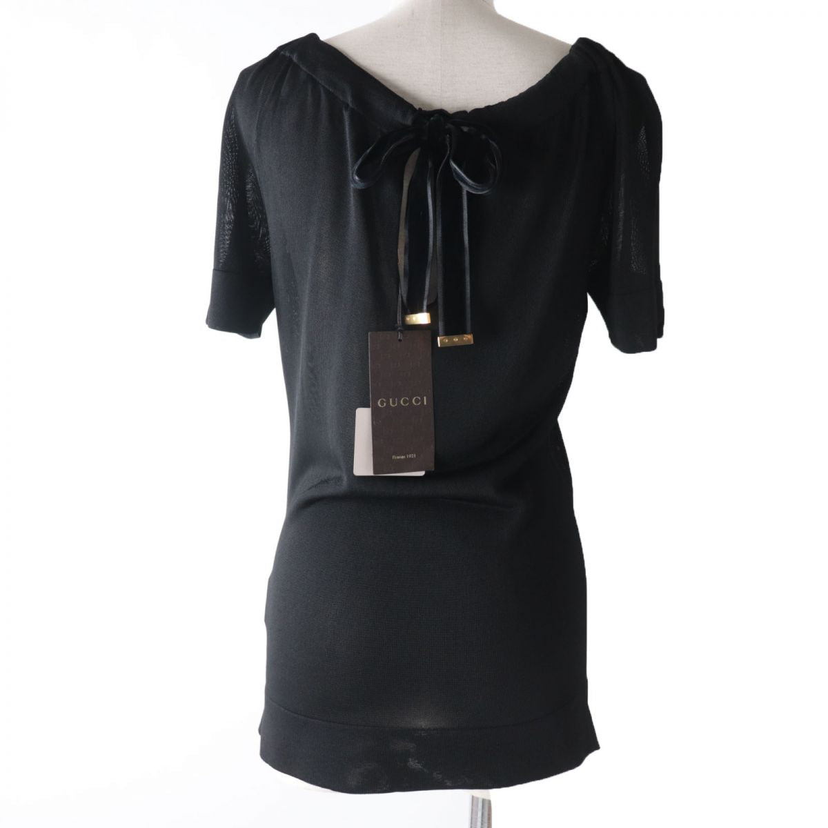 Luxury Gucci Trending 2025 Ribbon Boat Neck Top XS Black