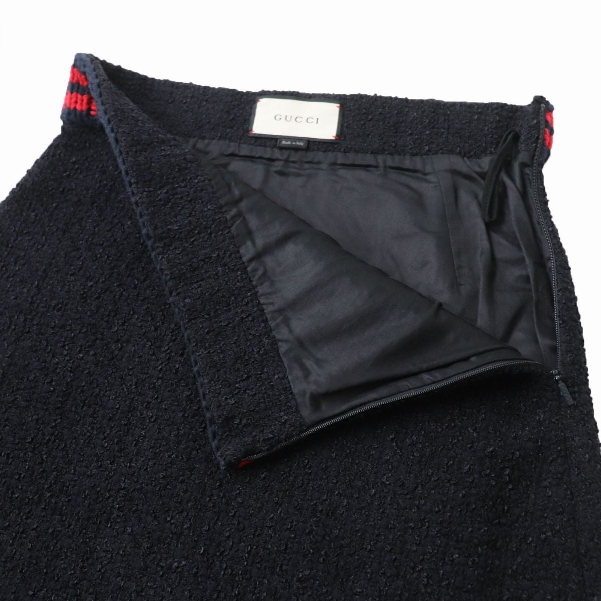 Luxury Gucci Trending 2025 Tweed A-line Skirt Black Navy Red 44