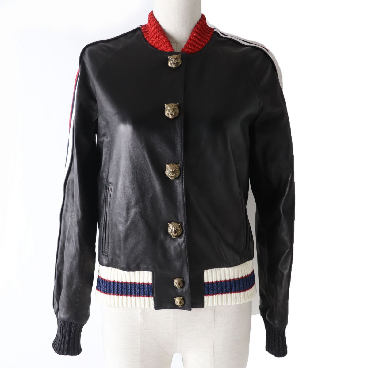 Luxury Gucci Trending 2025 Cat Head Hollywood Lamb Leather Jacket, Black, Size 38