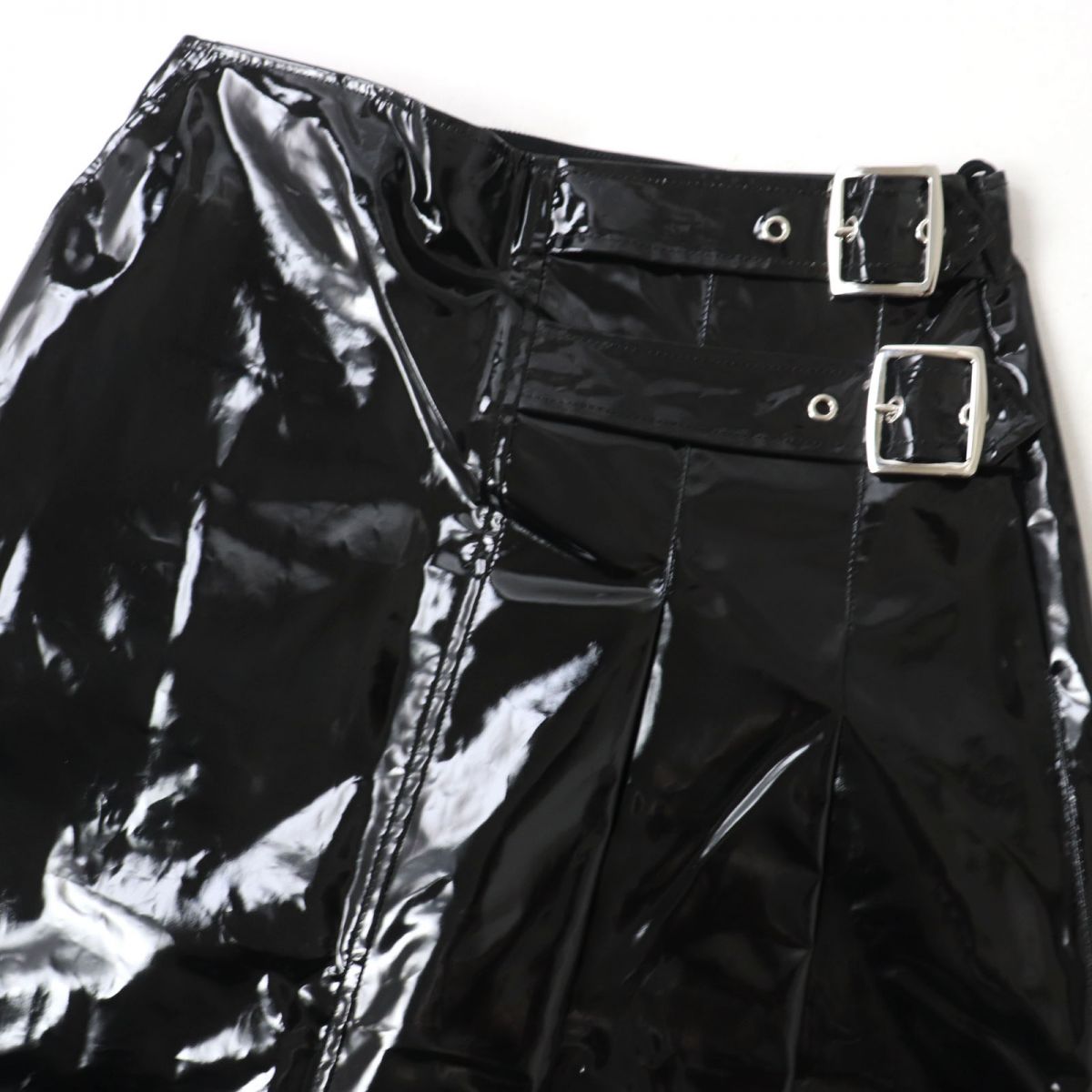 Luxury Gucci Trending 2025 Belted Plastic Effect Skirt Black