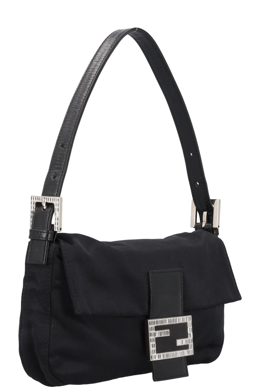 Luxury Fendi Baguette Bag Satin Black Sparkle