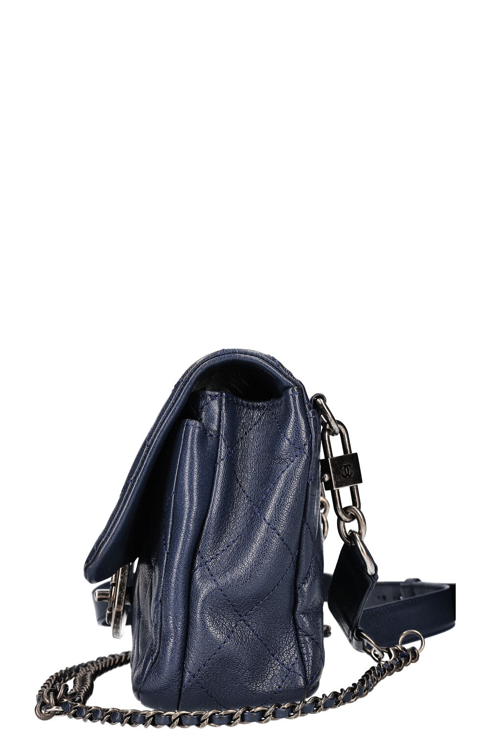 CHANEL Double Carry Chain Waist Bag Blue