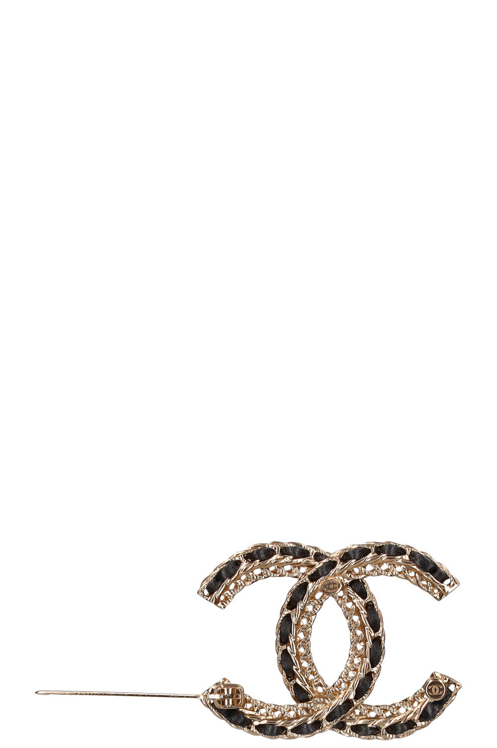 CHANEL Brooch CC Leather Chain Champagnergold