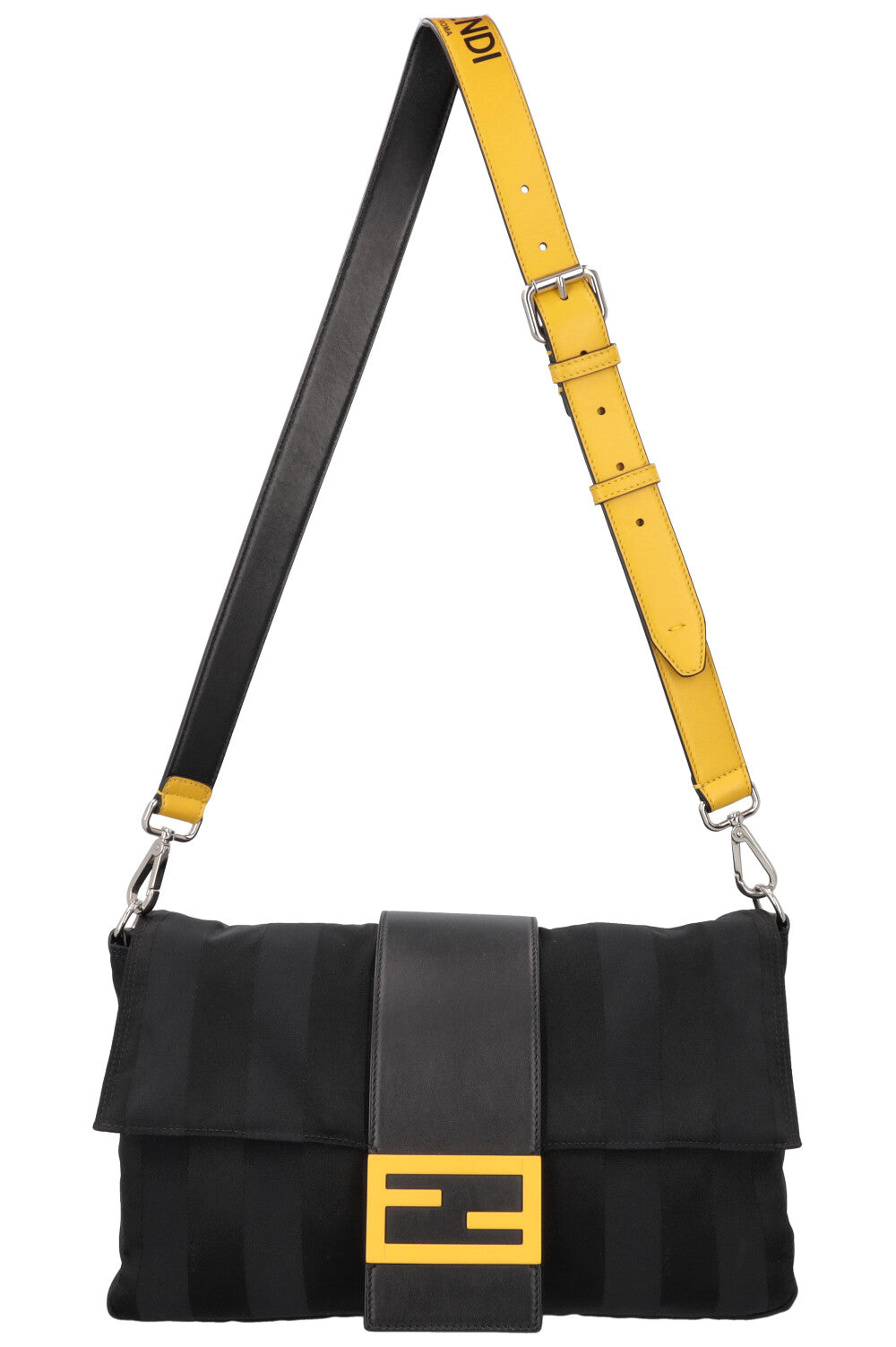 Luxury Fendi Sunflower Baguette Bag Canvas Black